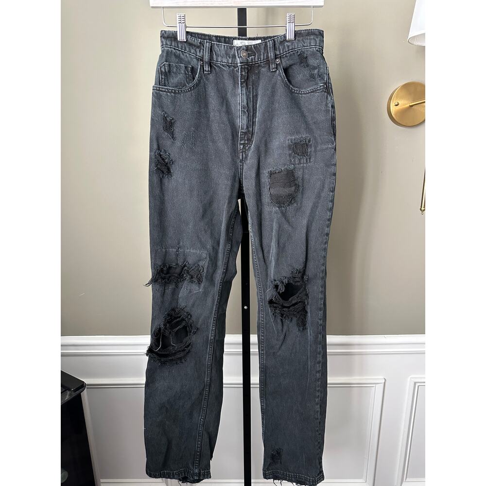 We the Free People CRVY Straight Shooter Distressed Black Jeans Size 27 - Picture 2 of 6